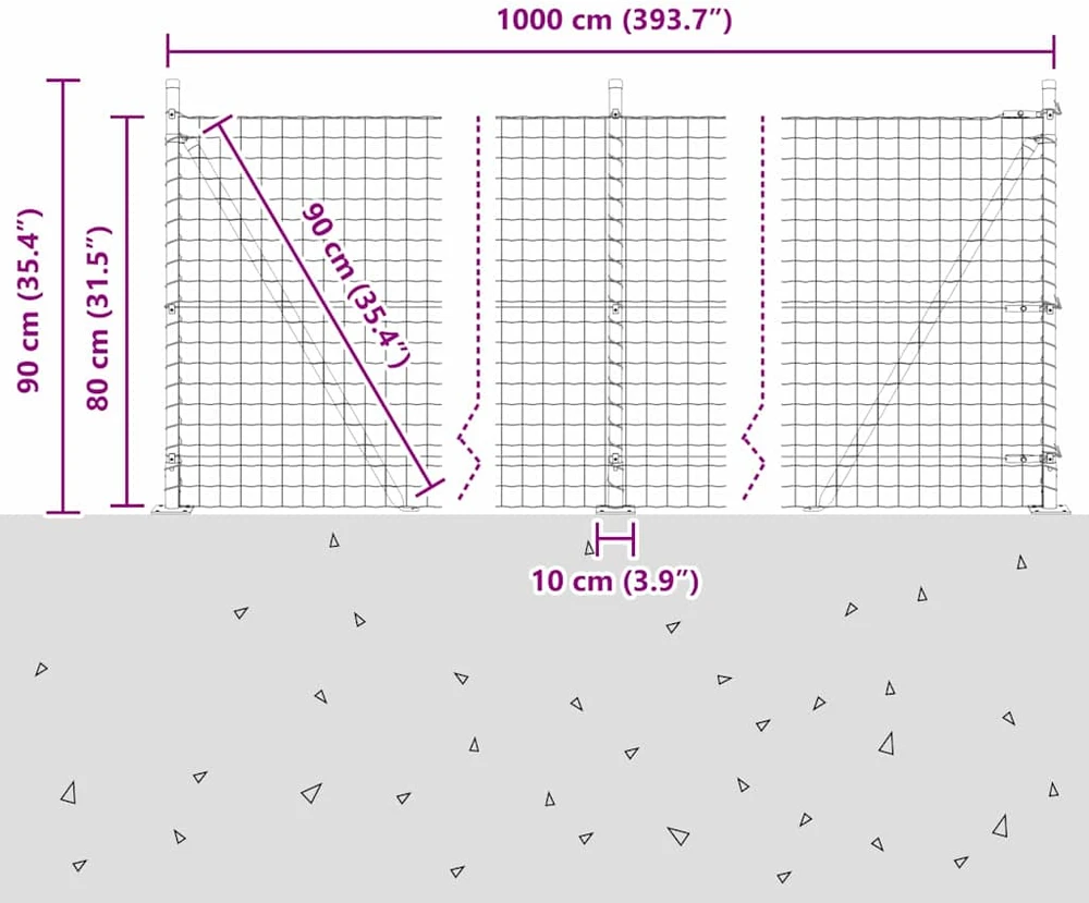 Eurų tvora su betono baze 10 x 0,8 m PVC dengtas plienas Žalia