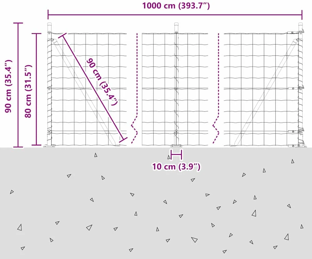 Eurų tvora su betono baze 10 x 0,8 m PVC dengtas plienas Pilka