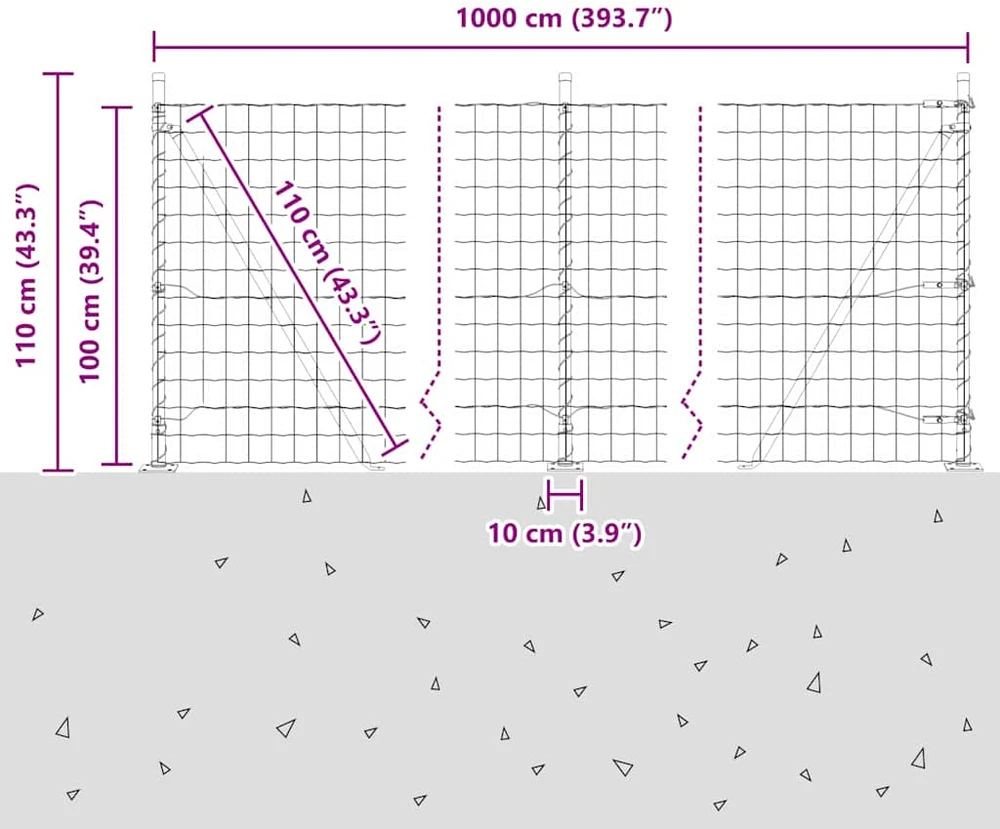 Eurų tvora su betono baze 10 x 1 m PVC dengtas plienas Pilka