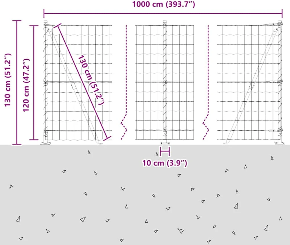 Eurų tvora su betono baze 10 x 1,2 m PVC dengtas plienas Žalia
