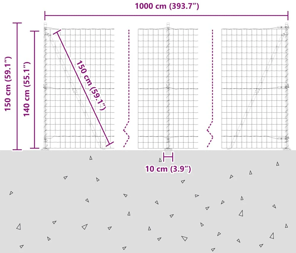 Eurų tvora su betono baze 10 x 1,4 m Galvanizuotas plienas