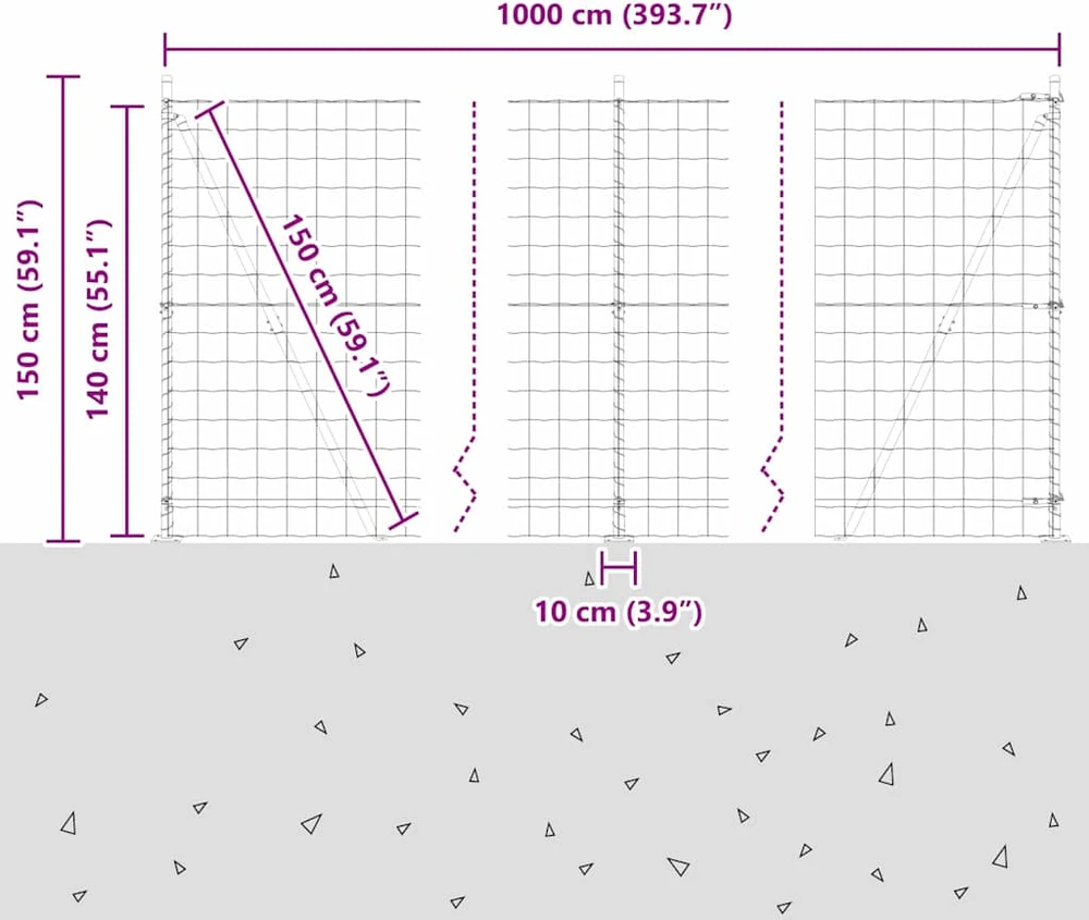 Eurų tvora su betono baze 10 x 1,4 m PVC dengtas plienas Pilka