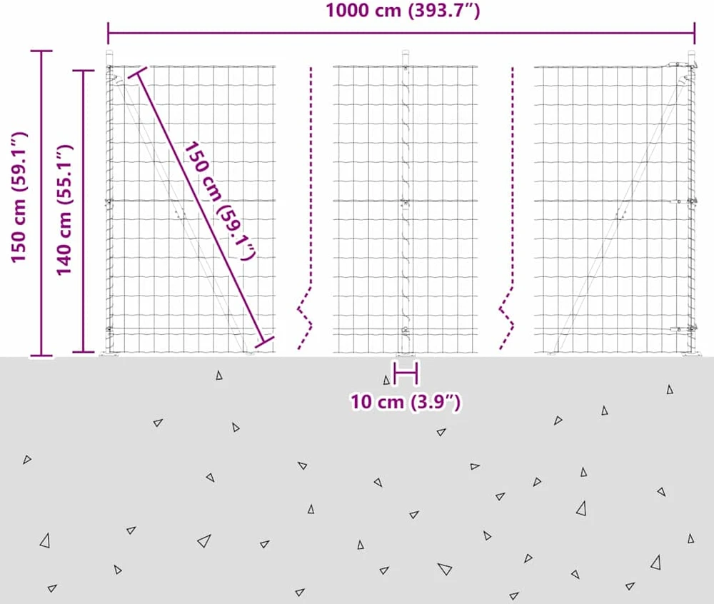Eurų tvora su betono baze 10 x 1,4 m PVC dengtas plienas Pilka