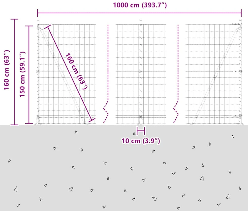 Eurų tvora su betono baze 10 x 1,5 m PVC dengtas plienas Žalia