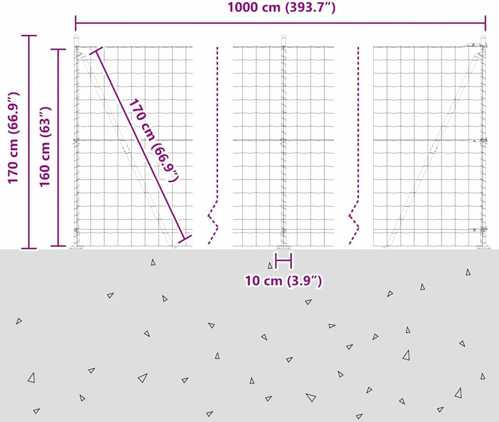 Eurų tvora su betono baze 10 x 1,6 m PVC dengtas plienas Žalia