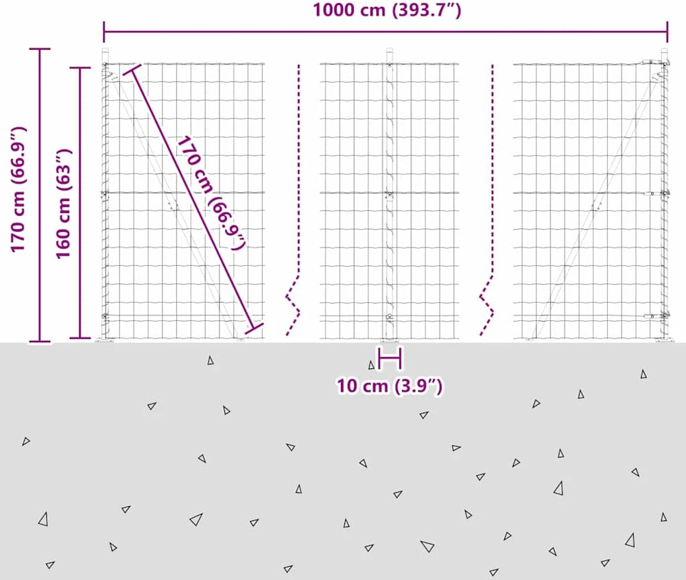Eurų tvora su betono baze 10 x 1,6 m PVC dengtas plienas Žalia