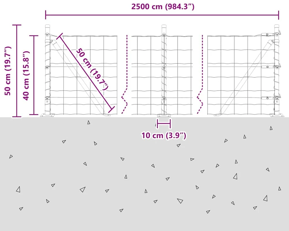 Eurų tvora su betono baze 25 x 0,4 m PVC dengtas plienas Pilka