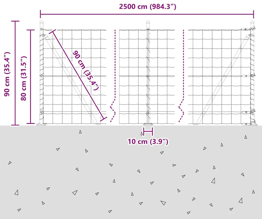 Eurų tvora su betono baze 25 x 0,8 m PVC dengtas plienas Pilka