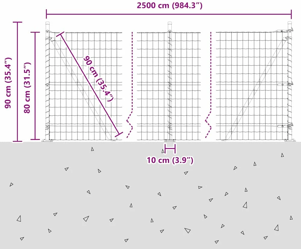 Eurų tvora su betono baze 25 x 0,8 m PVC dengtas plienas Žalia