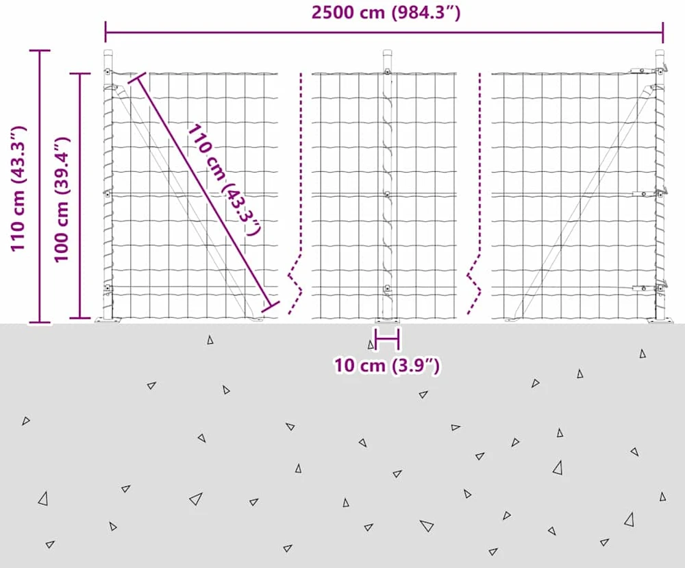 Eurų tvora su betono baze 25 x 1 m PVC dengtas plienas Pilka