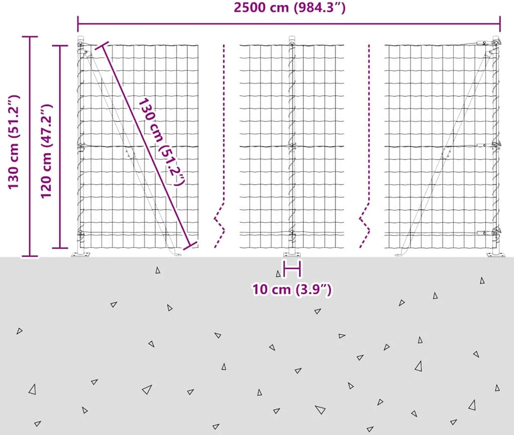 Eurų tvora su betono baze 25 x 1,2 m Galvanizuotas plienas
