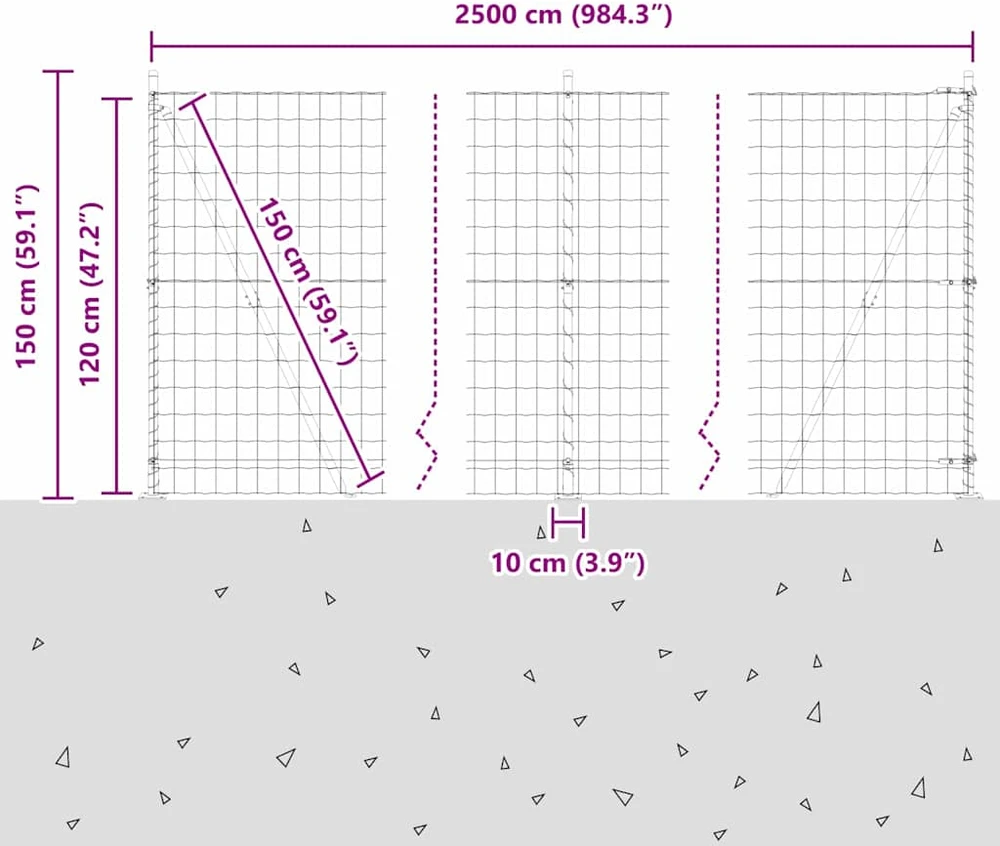Eurų tvora su betono baze 25 x 1,2 m PVC dengtas plienas Žalia