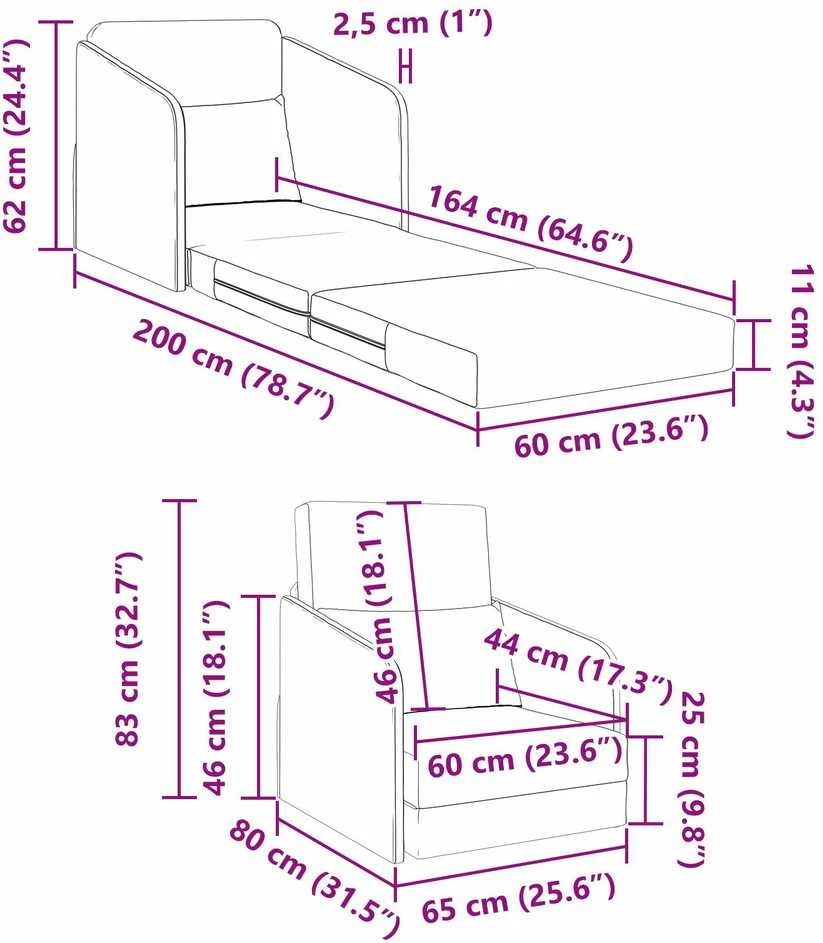 Sofa lova Debesų pilka 65 x 80 x 83 cm audinys