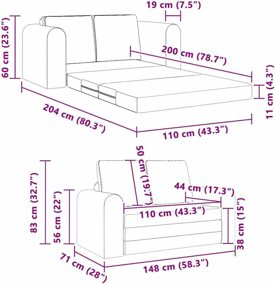 Sofa lova Šviesiai pilka 148 x 71 x 83 cm Aksomas