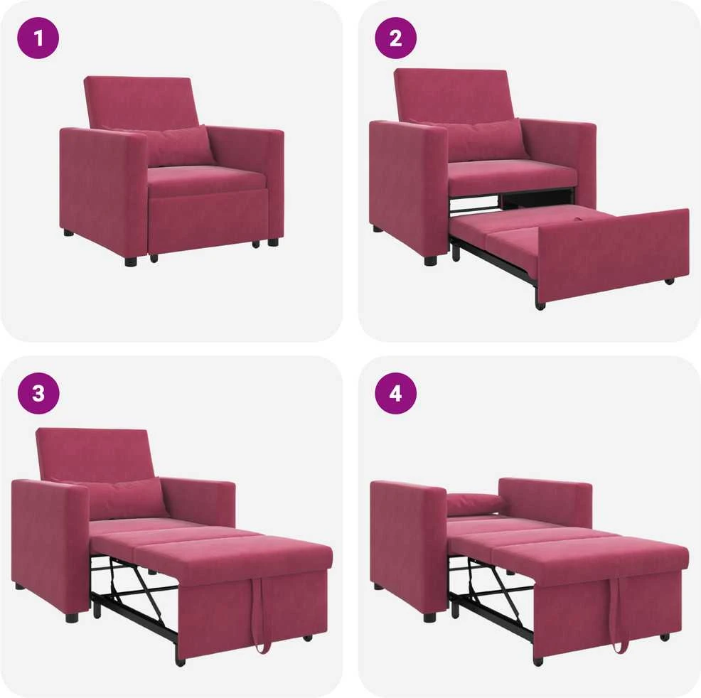 Fotelis Ištraukiamas sofa-lova vienvietis Vyno raudonumo Aksomas