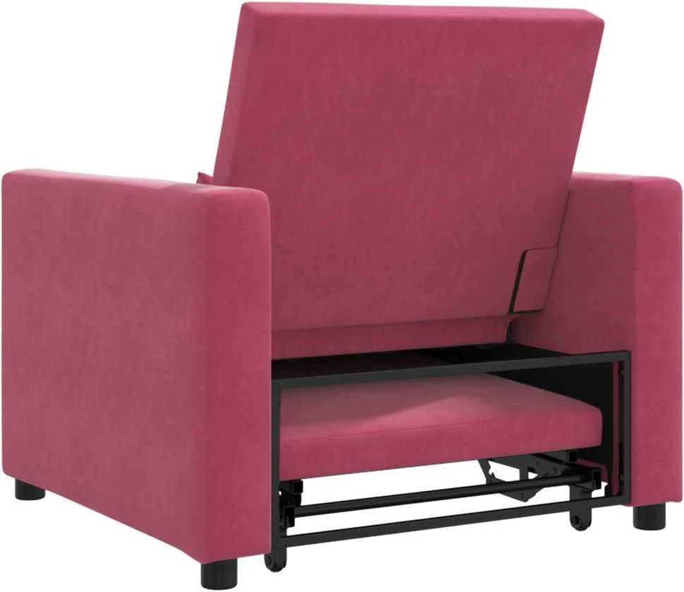 Fotelis Ištraukiamas sofa-lova vienvietis Vyno raudonumo Aksomas
