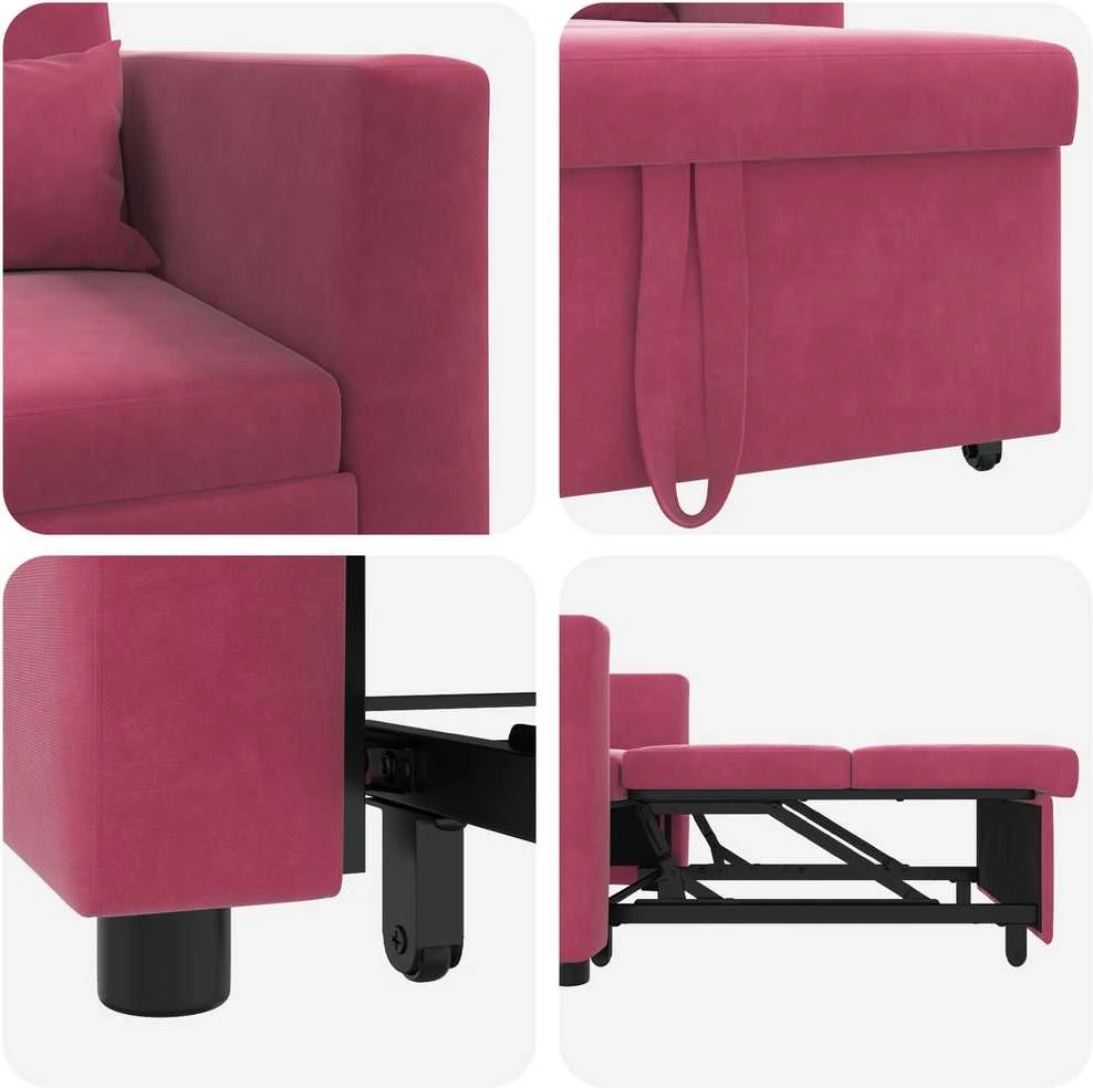 Fotelis Ištraukiamas sofa-lova vienvietis Vyno raudonumo Aksomas