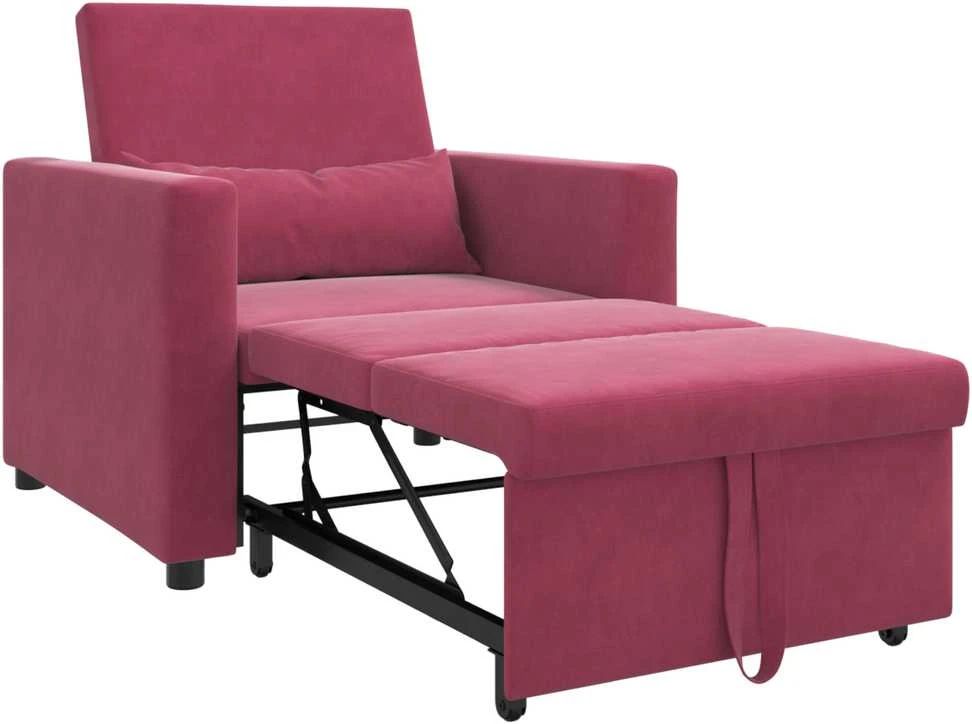 Fotelis Ištraukiamas sofa-lova vienvietis Vyno raudonumo Aksomas