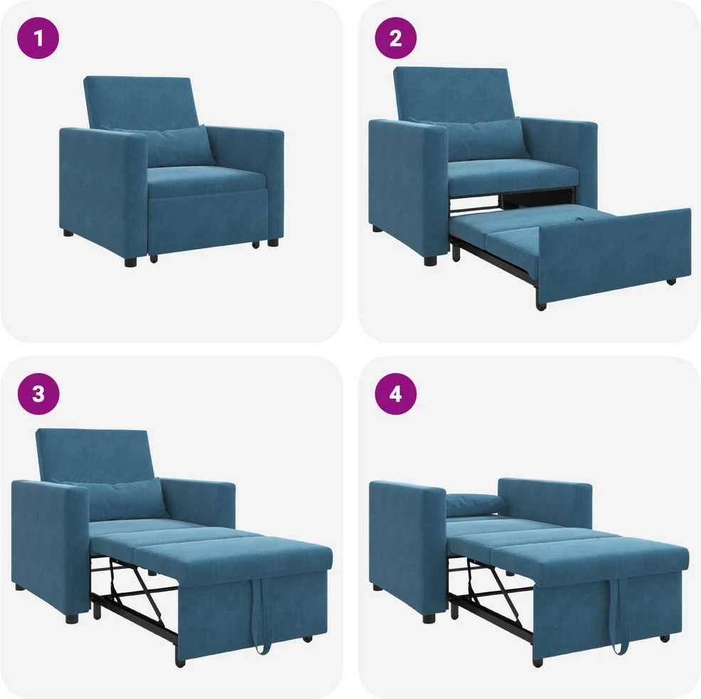 Ištraukiamas sofa-lova vienvietis su ratais Mėlyna Aksomas