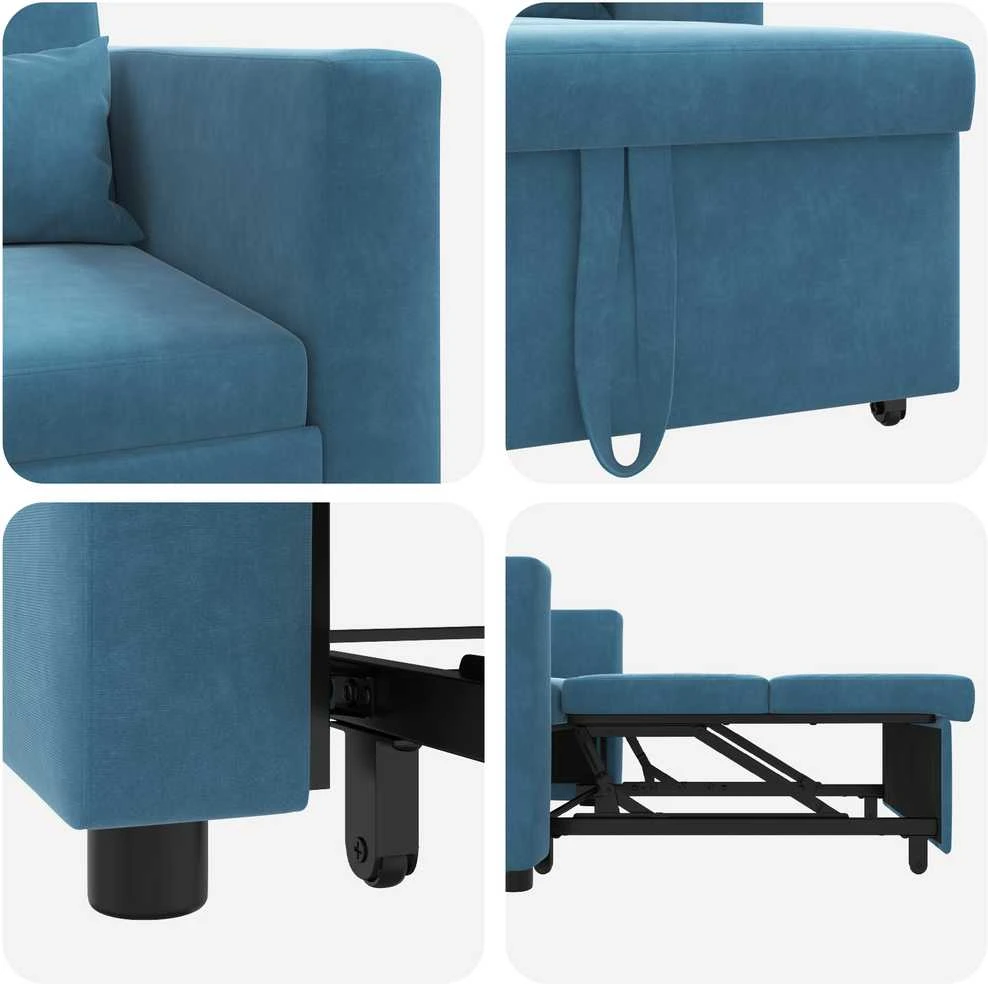 Ištraukiamas sofa-lova vienvietis su ratais Mėlyna Aksomas