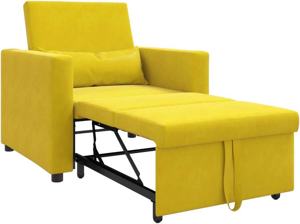 Fotelis Ištraukiamas sofa-lova vienvietis Geltona Aksomas