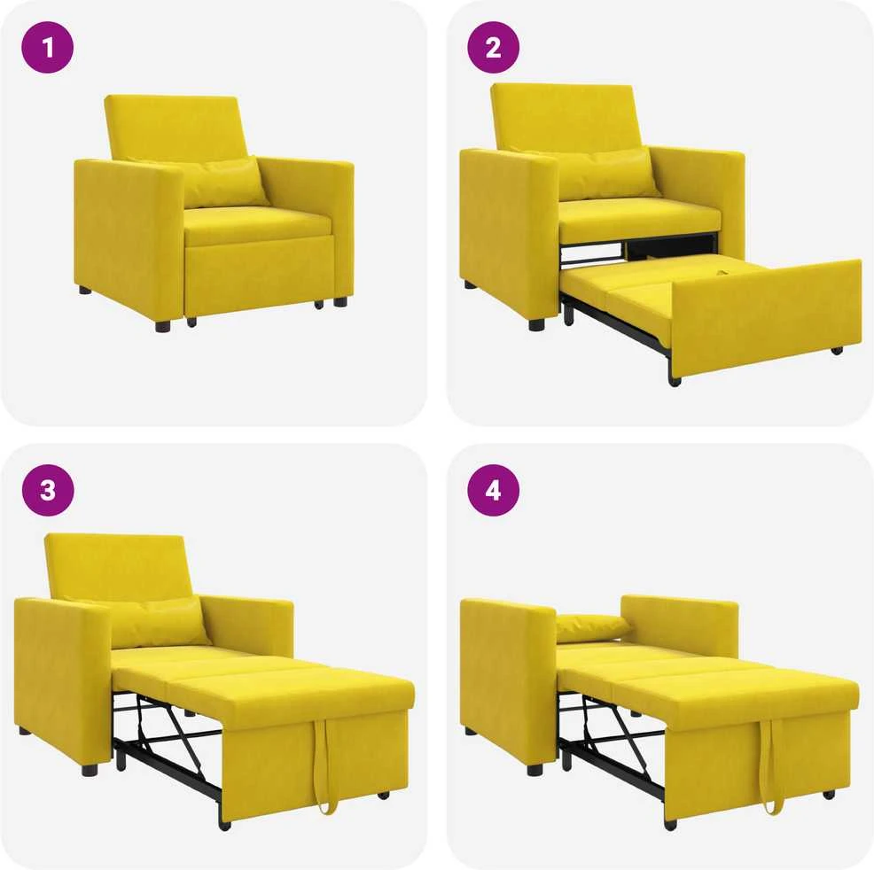 Fotelis Ištraukiamas sofa-lova vienvietis Geltona Aksomas