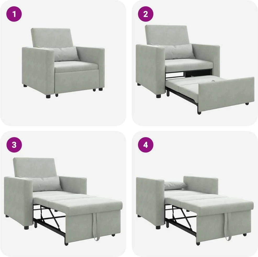 Fotelis Ištraukiamas sofa-lova vienvietis Šviesiai pilka Aksomas