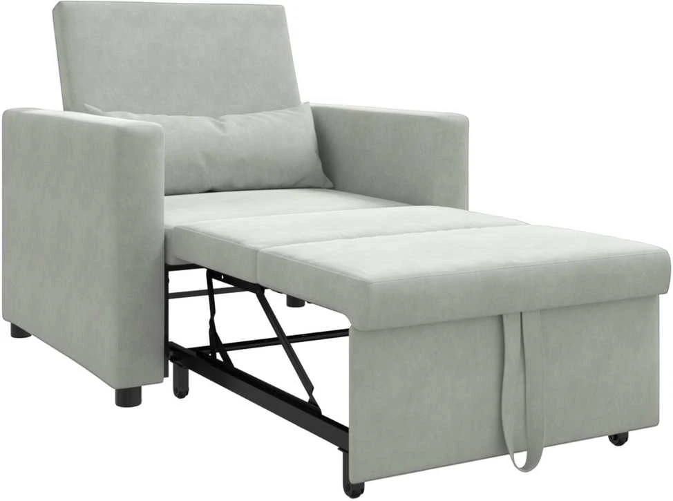 Fotelis Ištraukiamas sofa-lova vienvietis Šviesiai pilka Aksomas