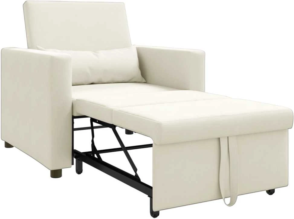 Fotelis Ištraukiamas sofa-lova vienvietis su ratais Kreminė Aksomas