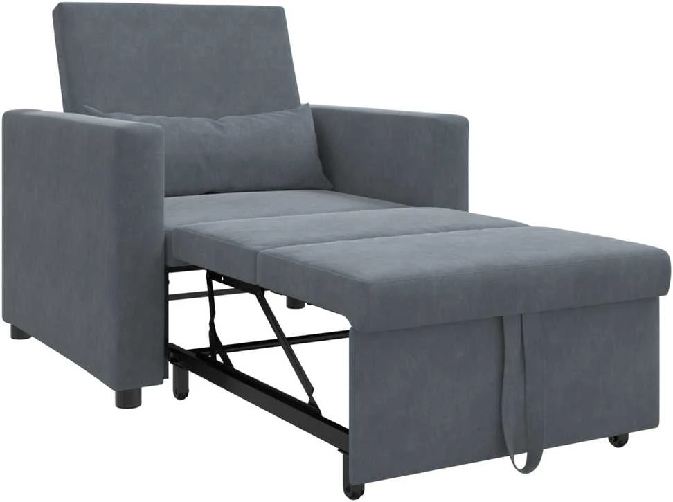 Fotelis Ištraukiamas sofa-lova vienvietis Tamsiai pilka Aksomas