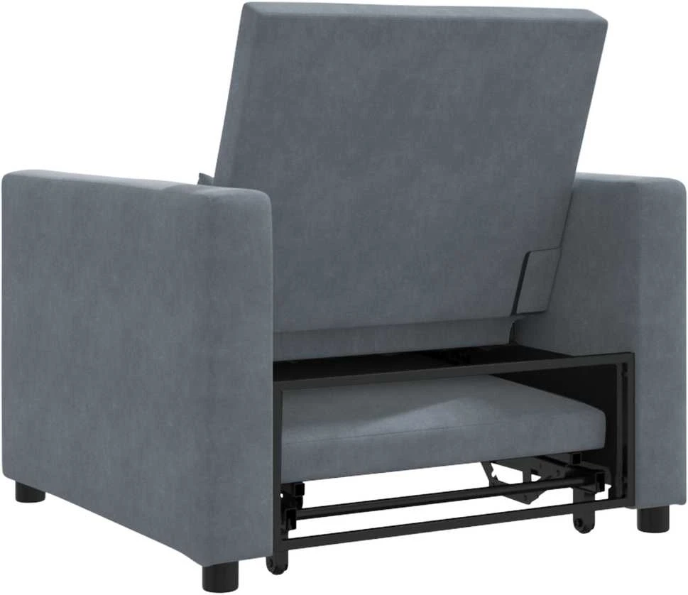 Fotelis Ištraukiamas sofa-lova vienvietis Tamsiai pilka Aksomas