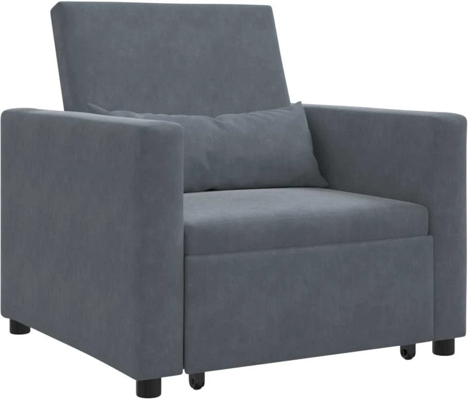 Fotelis Ištraukiamas sofa-lova vienvietis Tamsiai pilka Aksomas