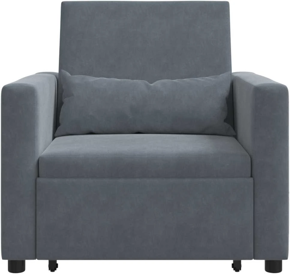 Fotelis Ištraukiamas sofa-lova vienvietis Tamsiai pilka Aksomas