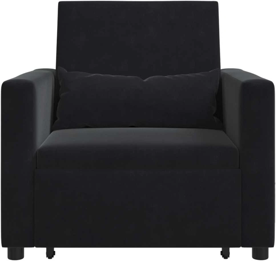 Fotelis Ištraukiamas sofa-lova vienvietis su ratais Juoda Aksomas