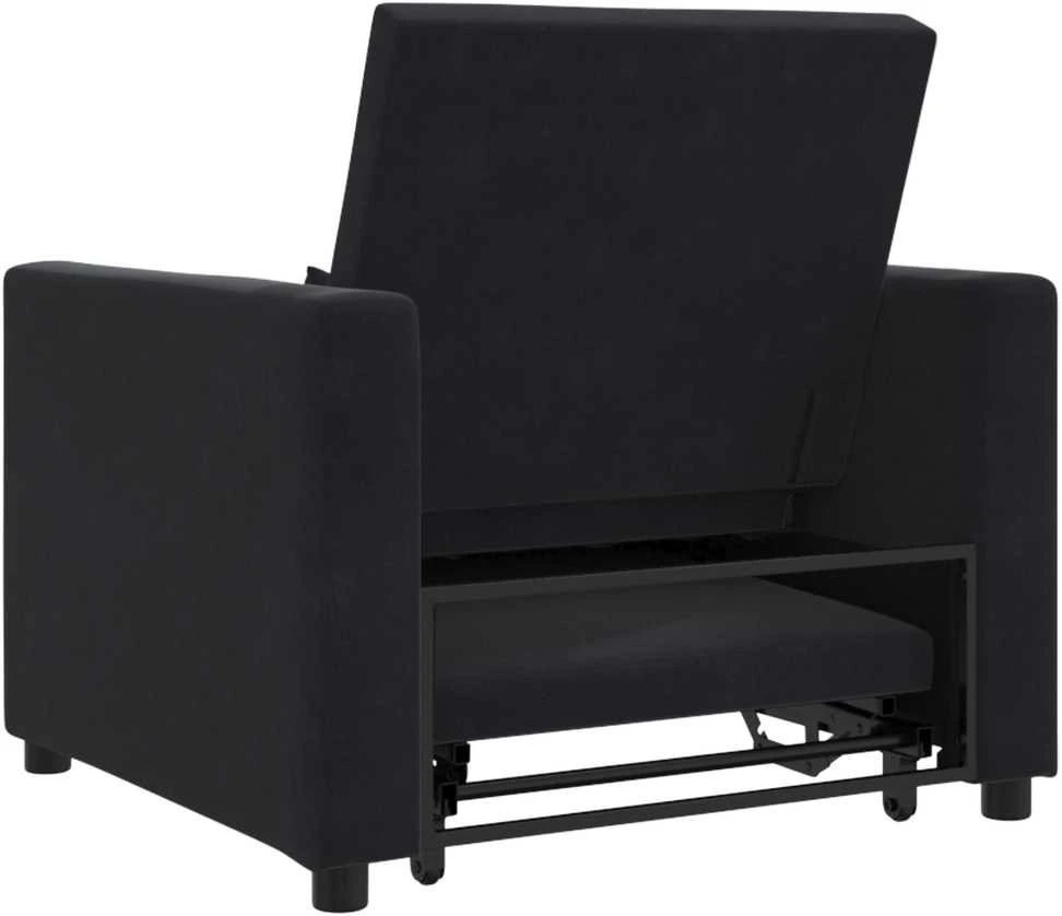 Fotelis Ištraukiamas sofa-lova vienvietis su ratais Juoda Aksomas