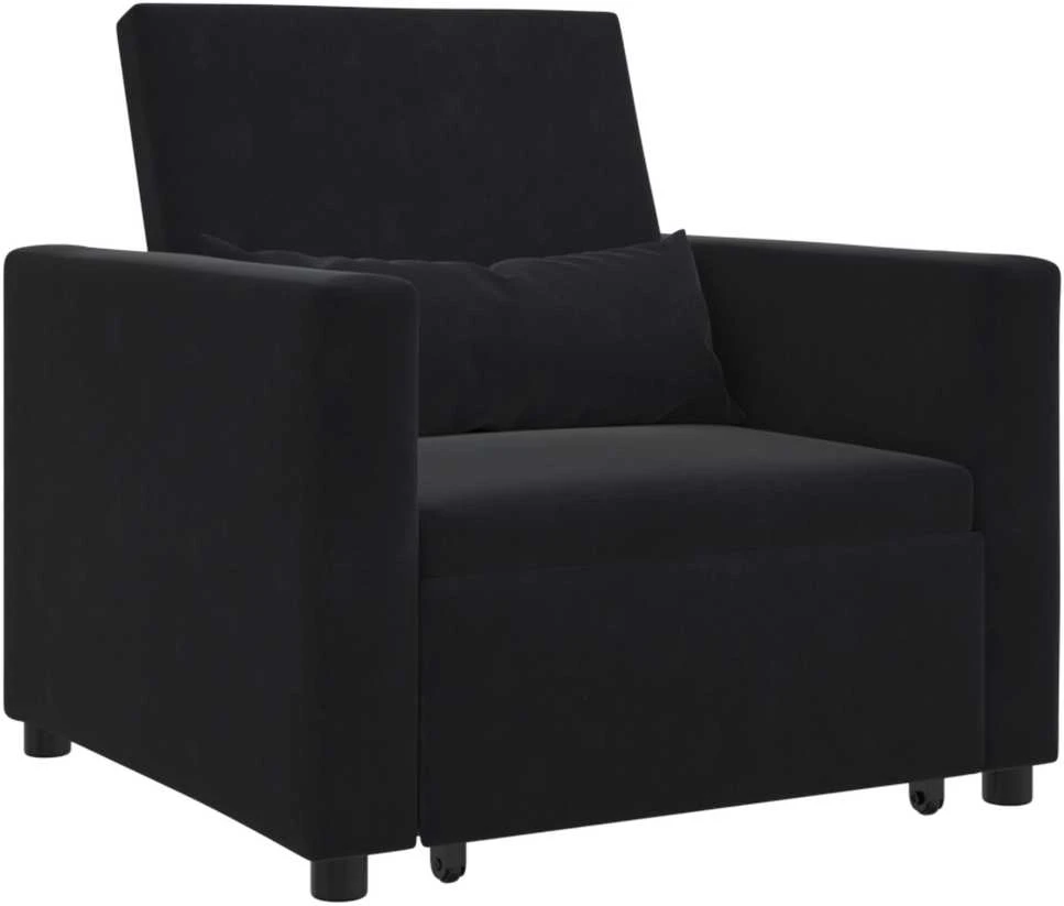 Fotelis Ištraukiamas sofa-lova vienvietis su ratais Juoda Aksomas
