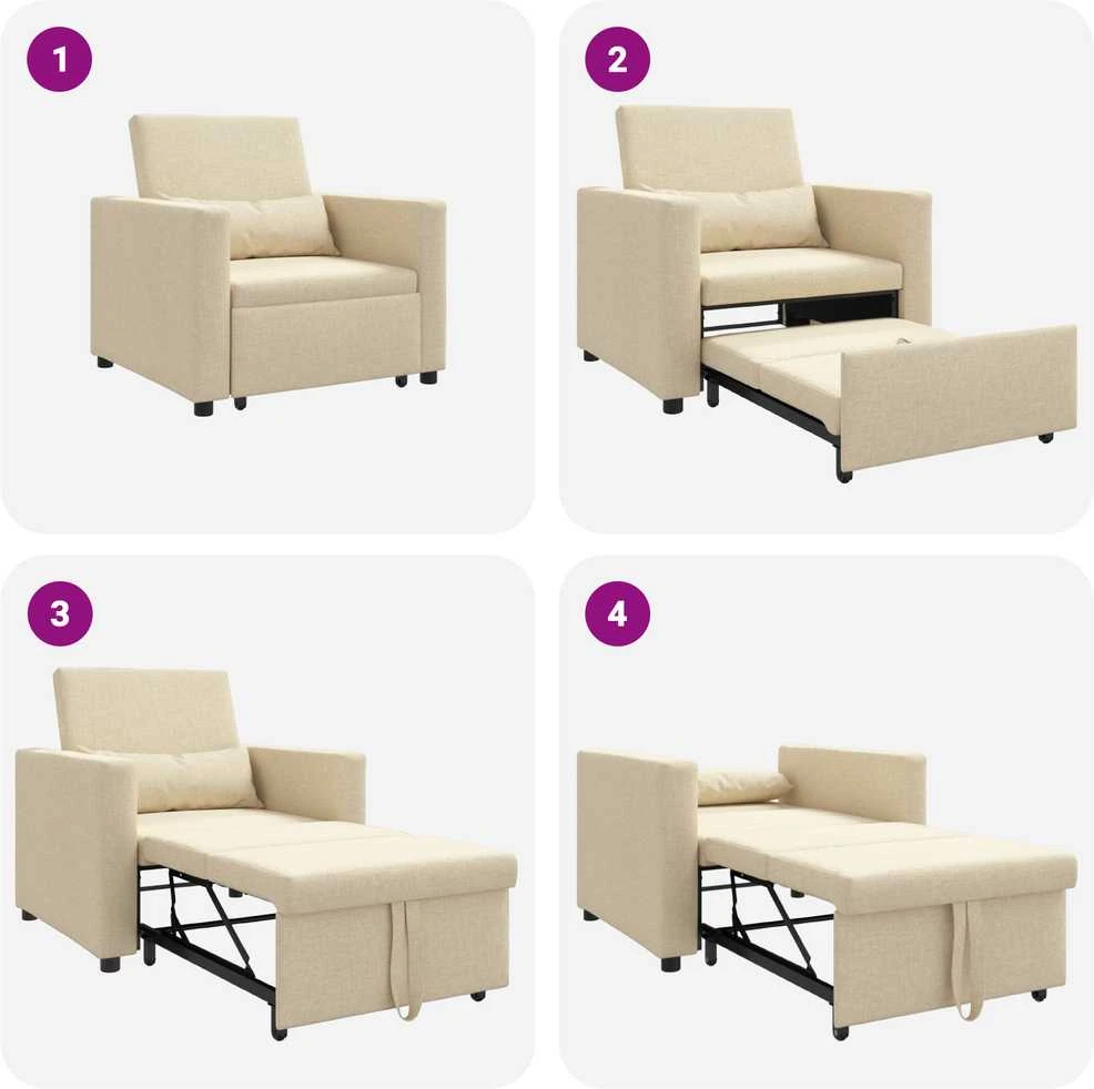 Fotelis Ištraukiamas sofa-lova vienvietis Kreminė 90 x 165 x 87 cm