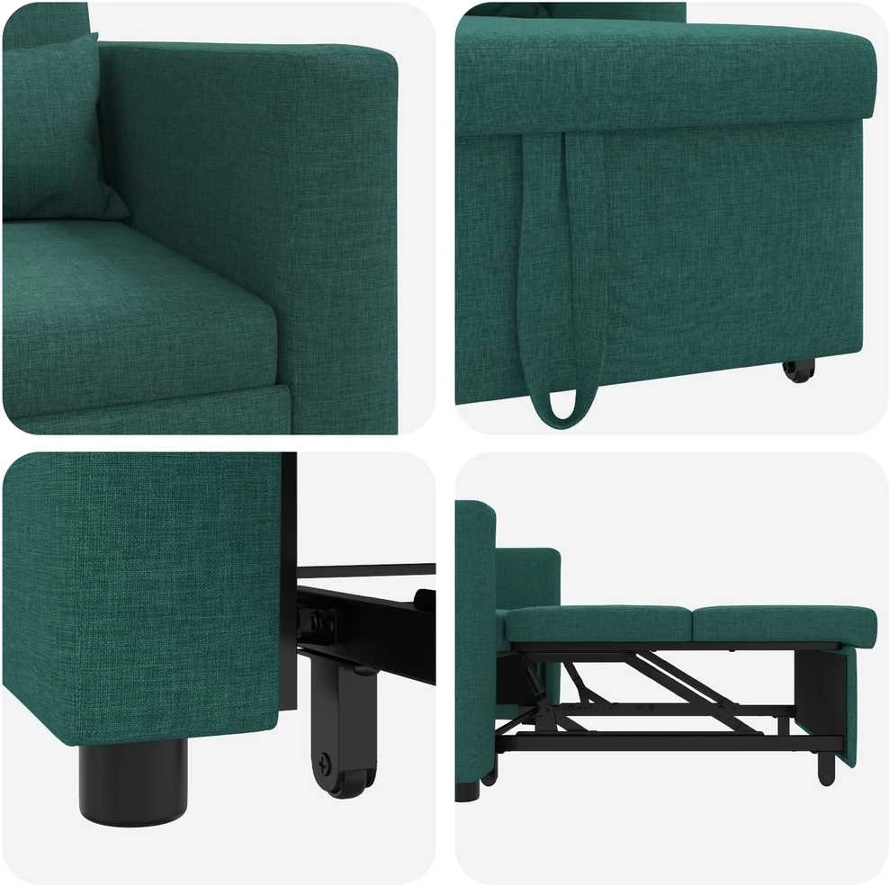 Ištraukiamas sofa-lova vienvietis su ratu Tamsiai žalia audinys