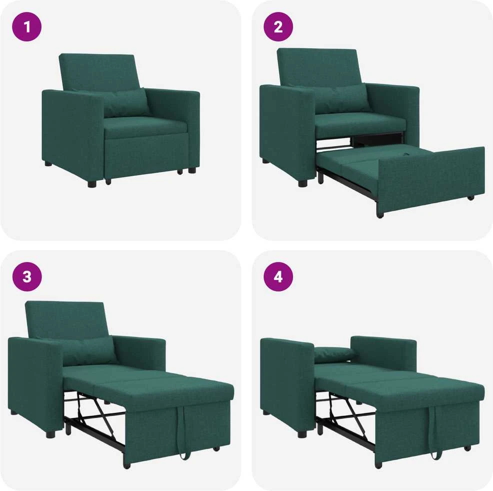 Ištraukiamas sofa-lova vienvietis su ratu Tamsiai žalia audinys