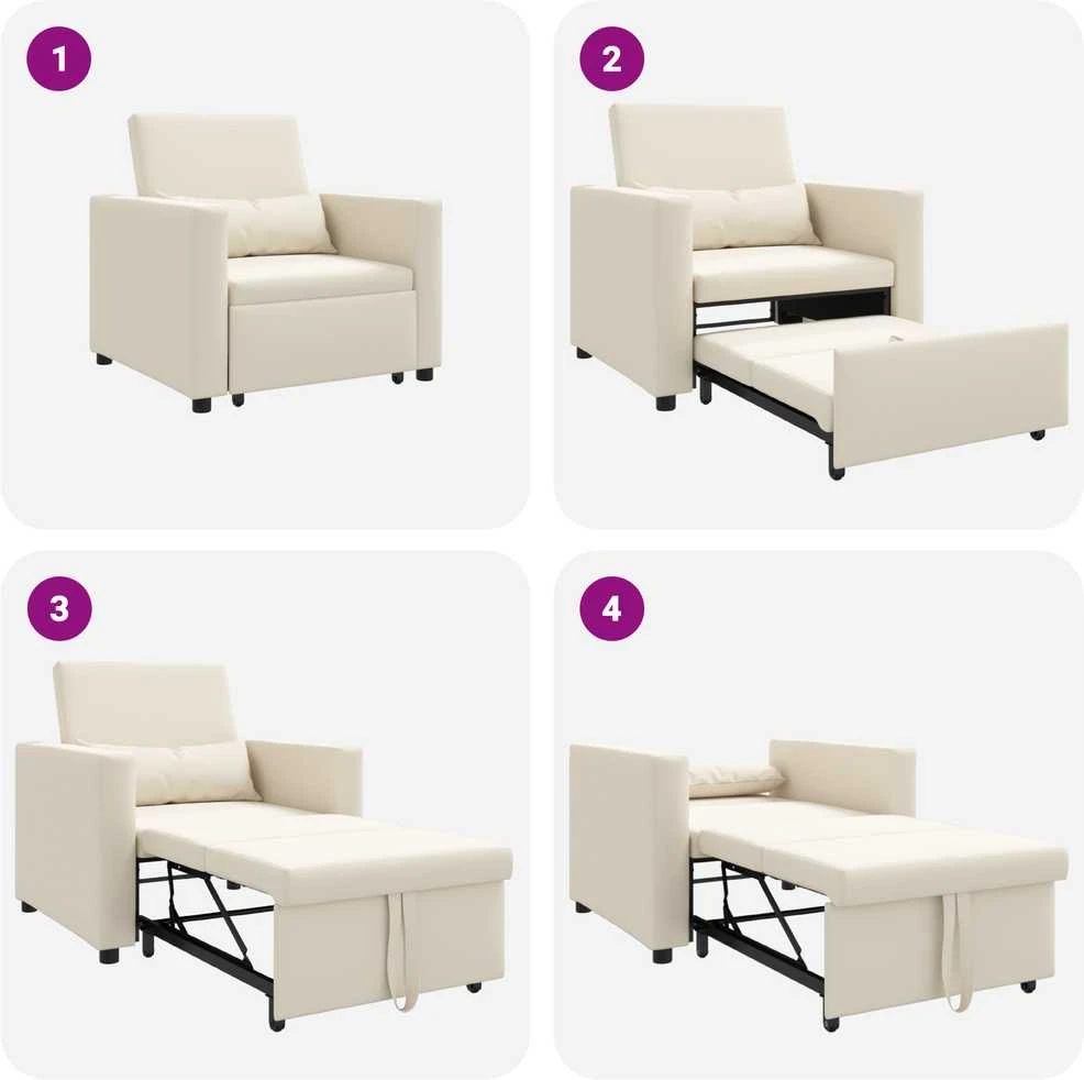 Ištraukiamas sofa-lova vienvietis su ratu Kreminė balta audinys