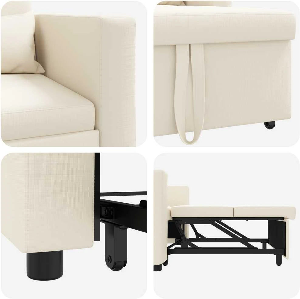 Ištraukiamas sofa-lova vienvietis su ratu Kreminė balta audinys