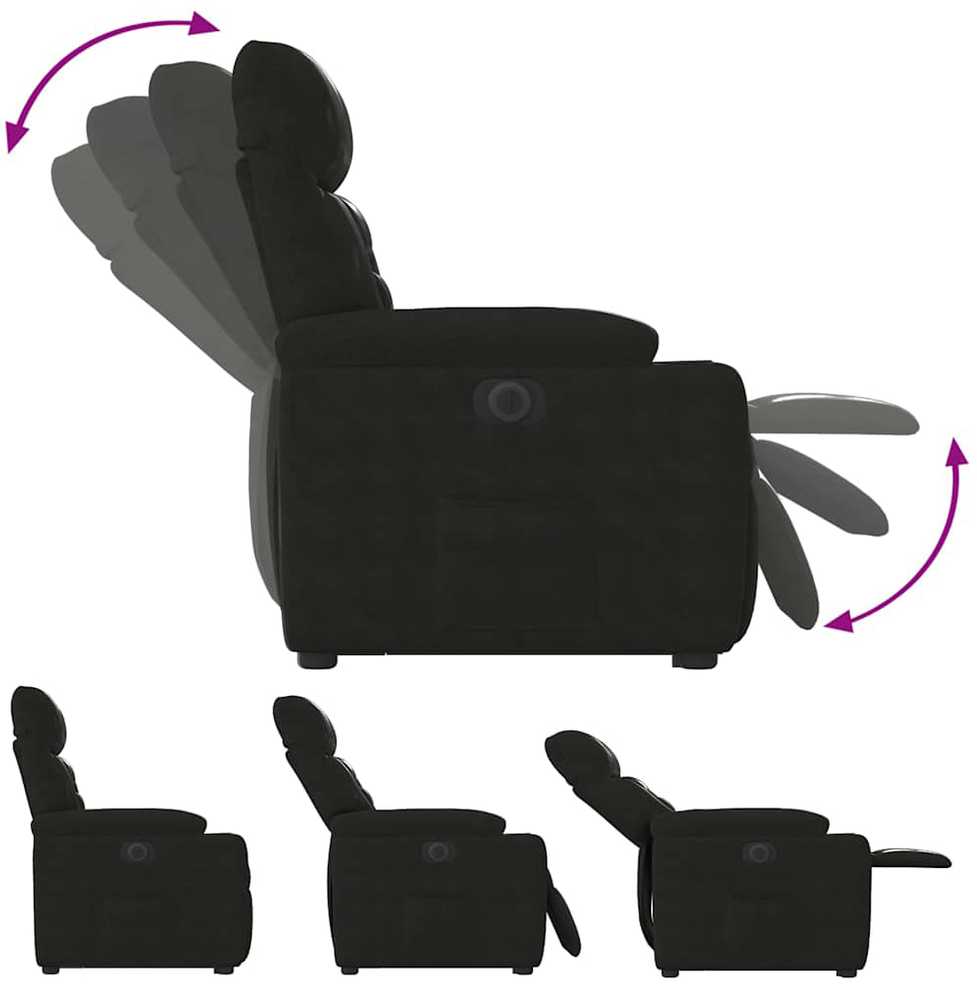 Fotelis Atsistojantis elektrinis krėslas, juodas, mikropluošto audinys