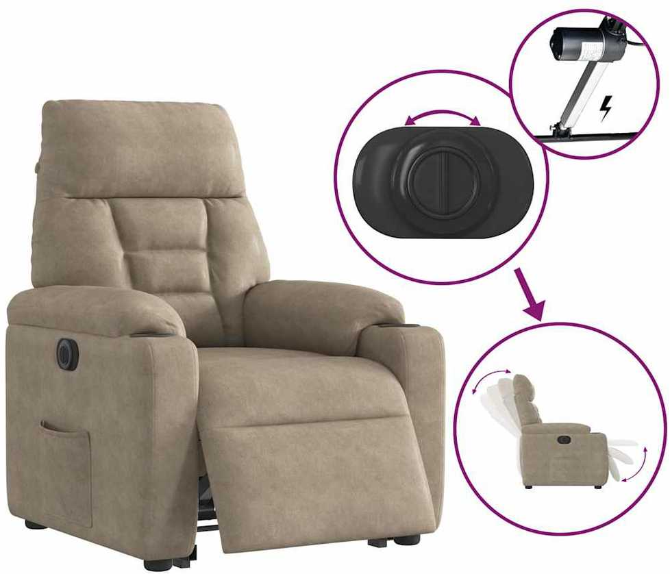 Fotelis Atsistojantis elektrinis krėslas, taupe, mikropluošto audinys