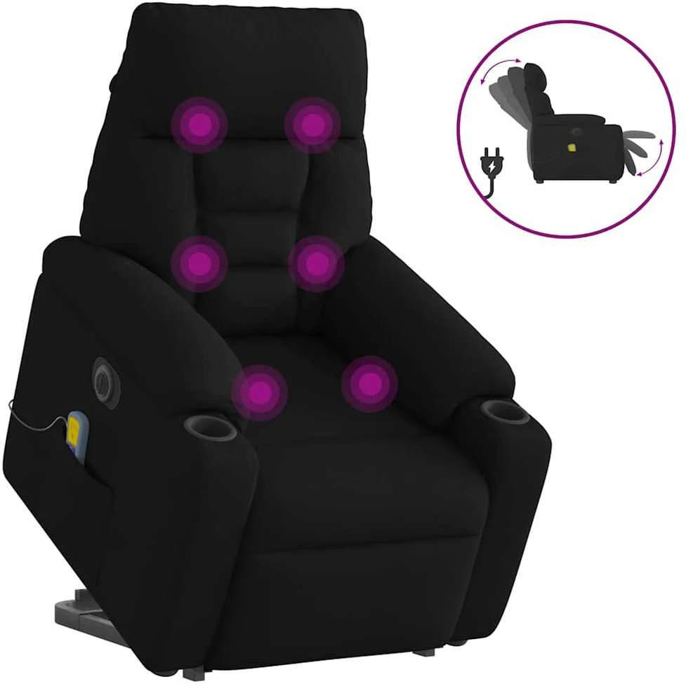 Fotelis Atsistojantis elektrinis masažinis krėslas, juodas, audinys