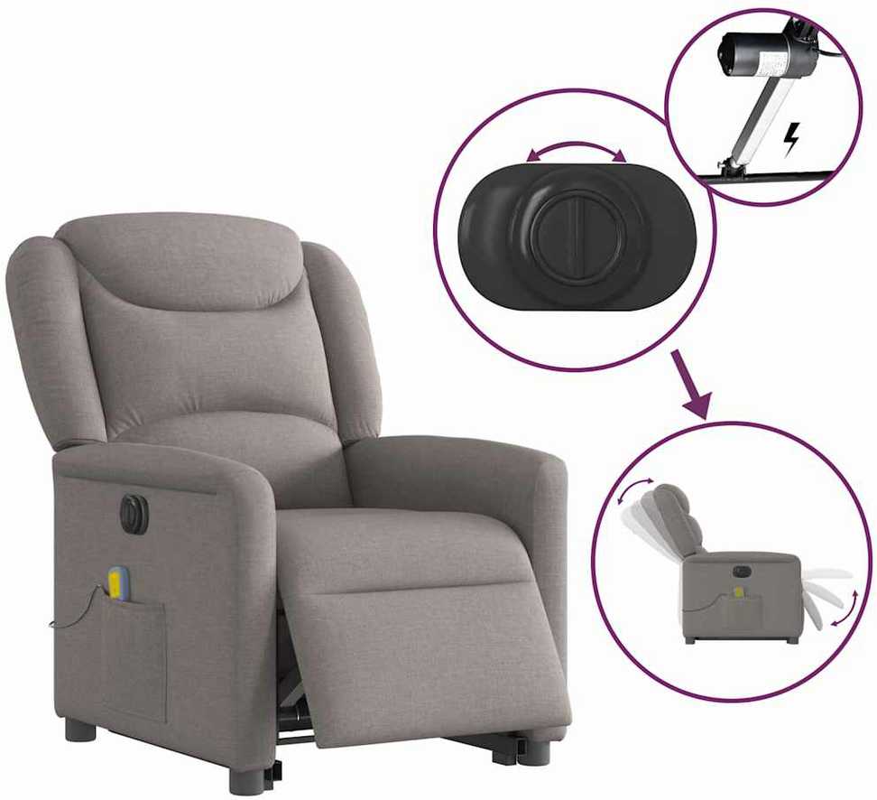 Fotelis Atsistojantis elektrinis masažinis krėslas, taupe, audinys