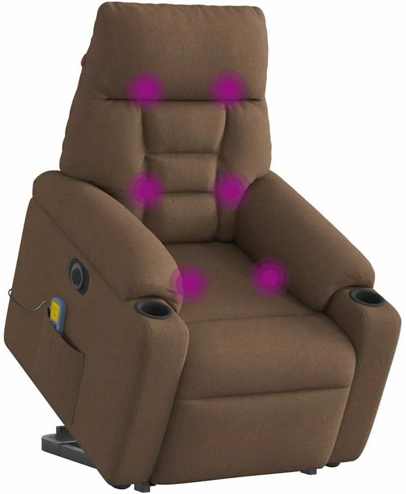 Fotelis Atsistojantis elektrinis masažinis krėslas, rudas, audinys