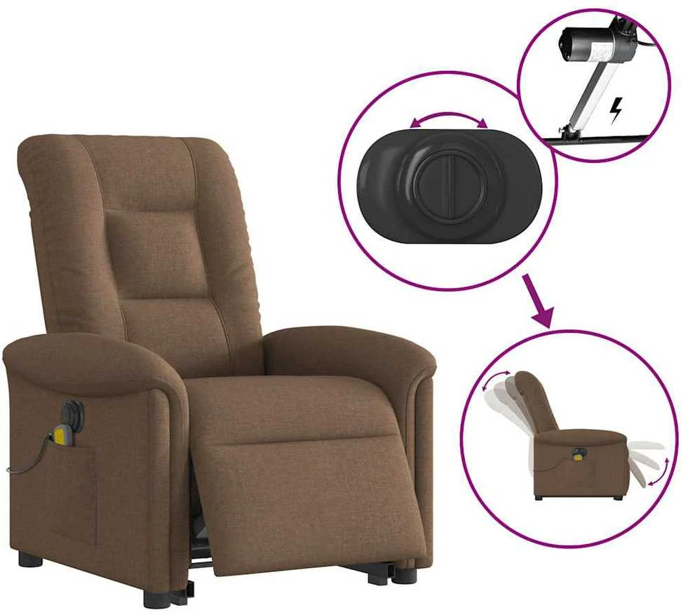 Fotelis Atsistojantis elektrinis masažinis krėslas, rudas, audinys