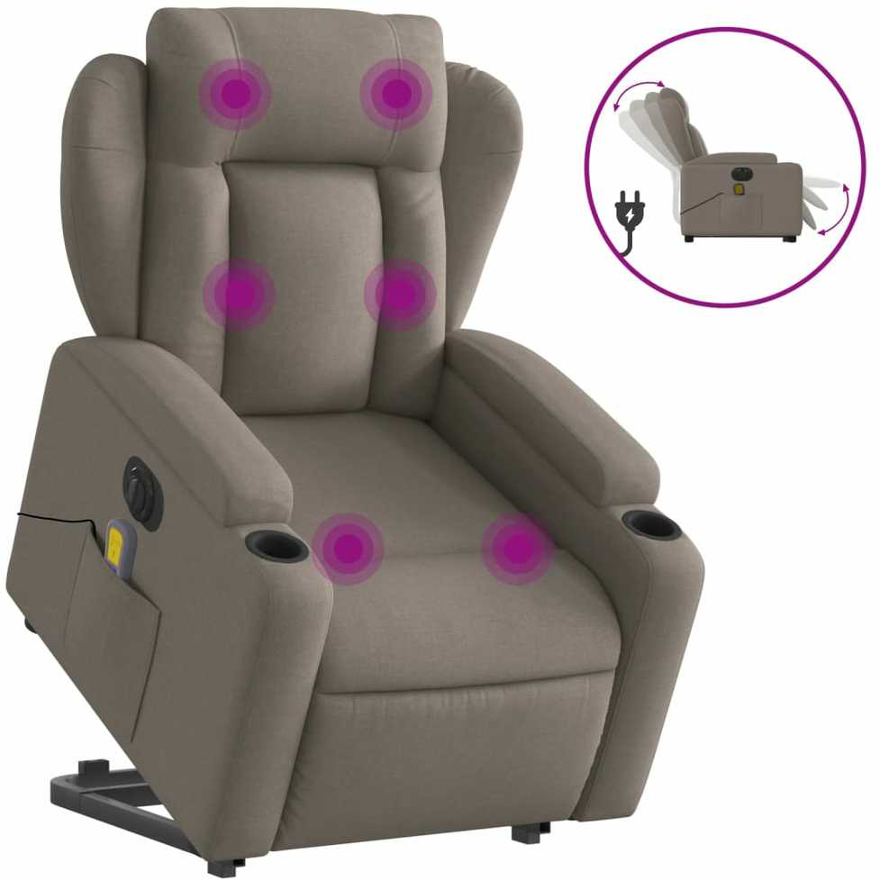 Fotelis Atsistojantis elektrinis masažinis krėslas, taupe, audinys