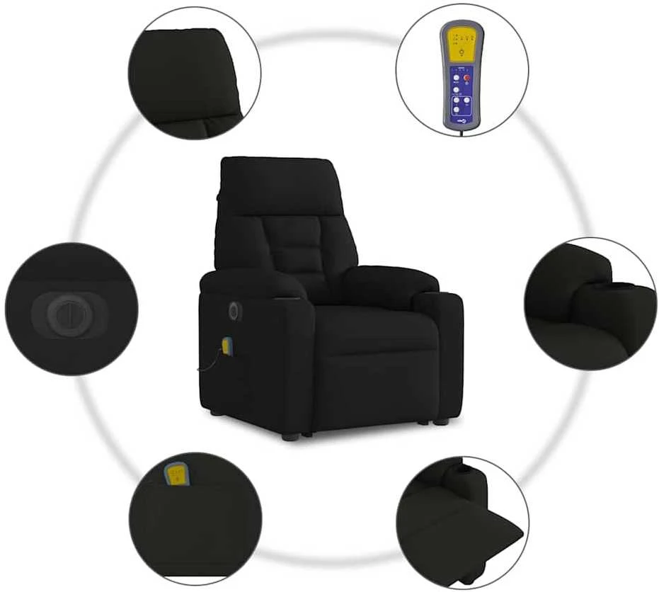 Fotelis Atsistojantis elektrinis masažinis krėslas, juodas, audinys