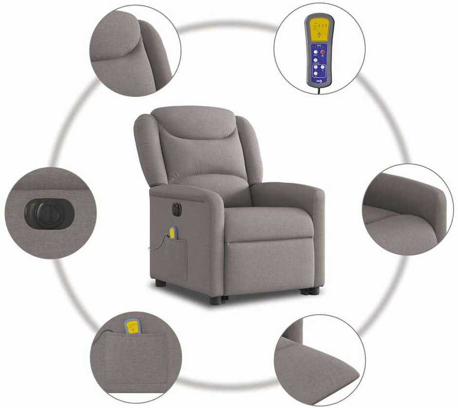 Fotelis Atsistojantis elektrinis masažinis krėslas, taupe, audinys
